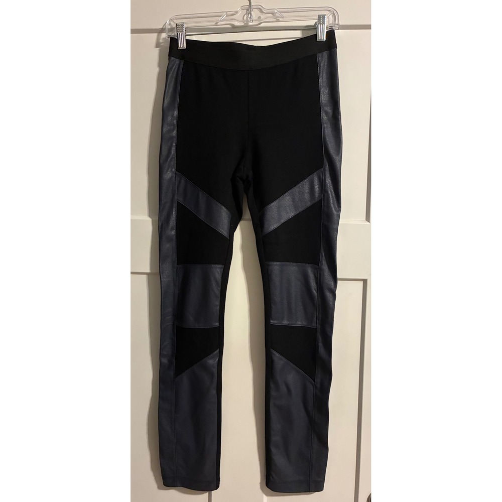 BCBGMAXAZRIA Bayle Faux Leather Panel Moto Ponte Leggings Black Pants S